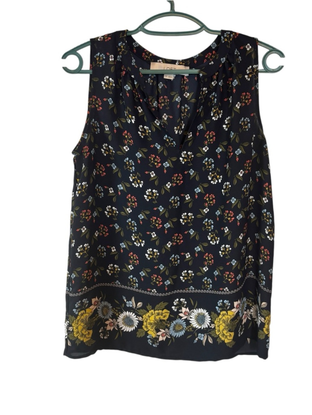 LOFT Black Floral V-Neck Sleeveless lightweight tank top Size XXSP